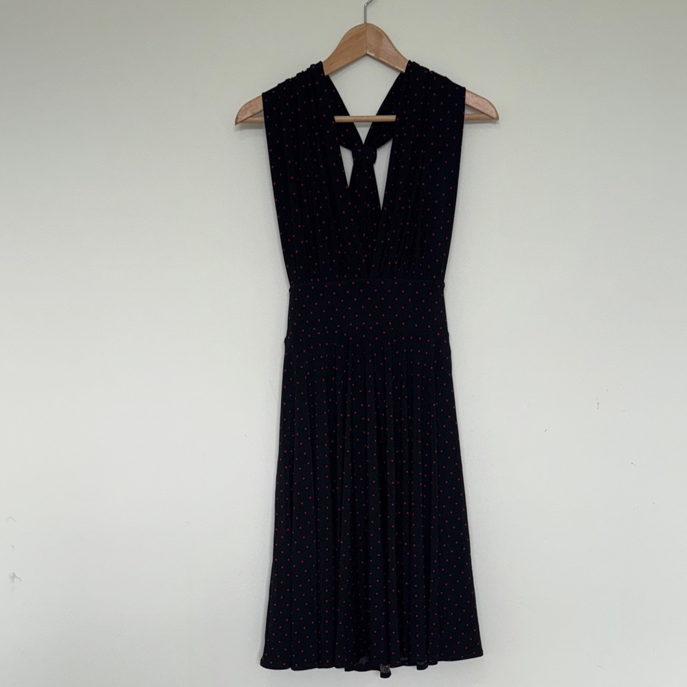 White House Black Market Black Convertible Dress with Red Polka Dots